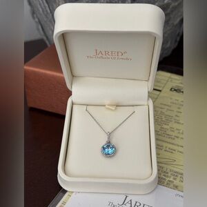 Jared Blue Topaz Diamond Necklace in 10k White Gold